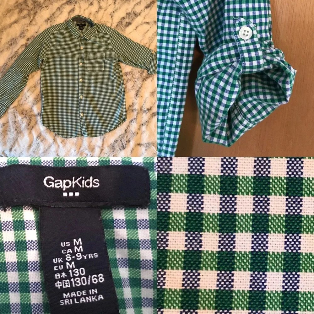 GAP Kids long-sleeve button-down gingham shirt size medium, green blue white